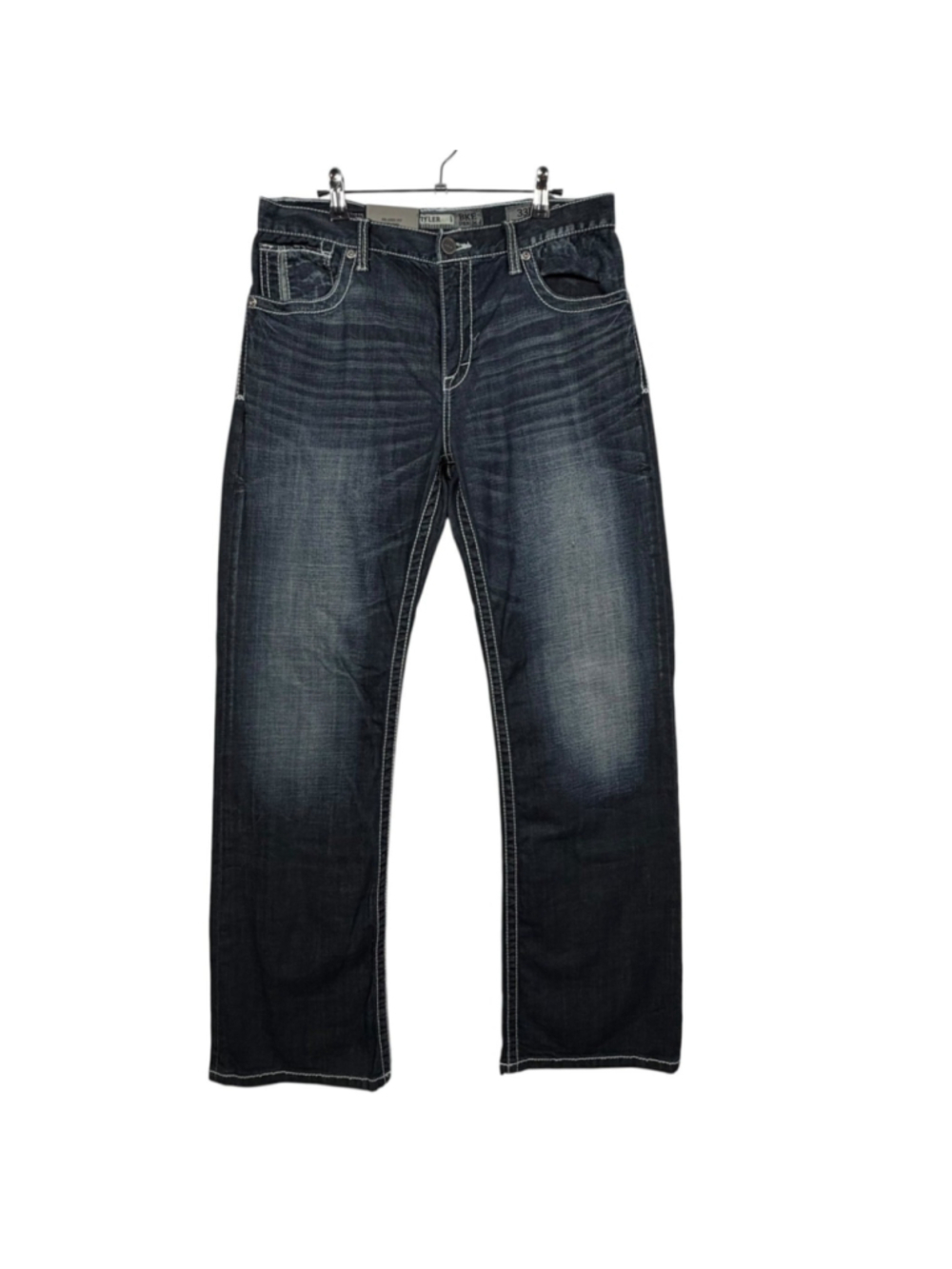 BKE Tyler Relaxed Fit Jeans Blue Cotton Stretch Whiskering Straight Leg Mens 33L
